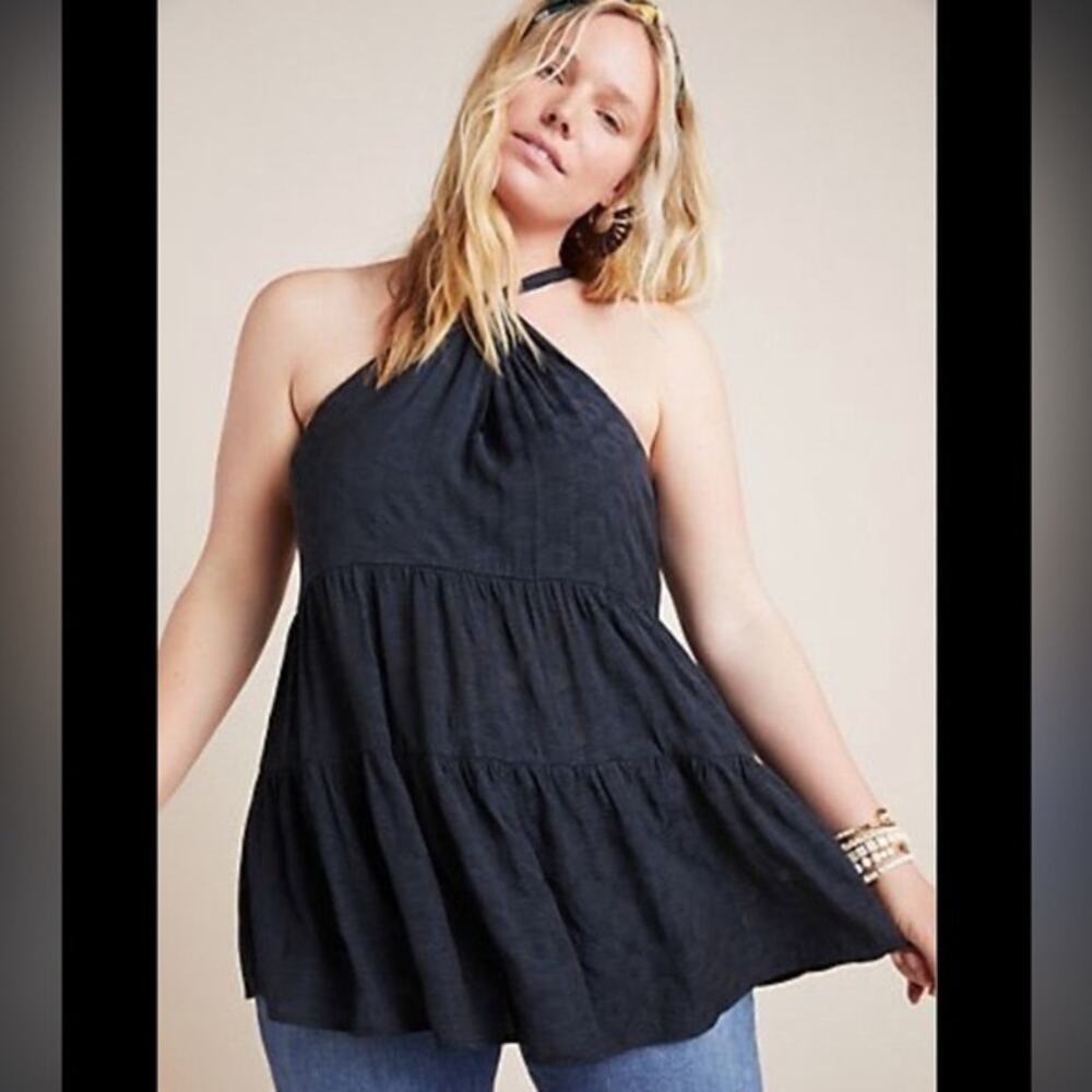 Anthropologie Satin Like Floral Tiered Flowy Lavina Blouse Summer Boho Preppy- L - Picture 2 of 13